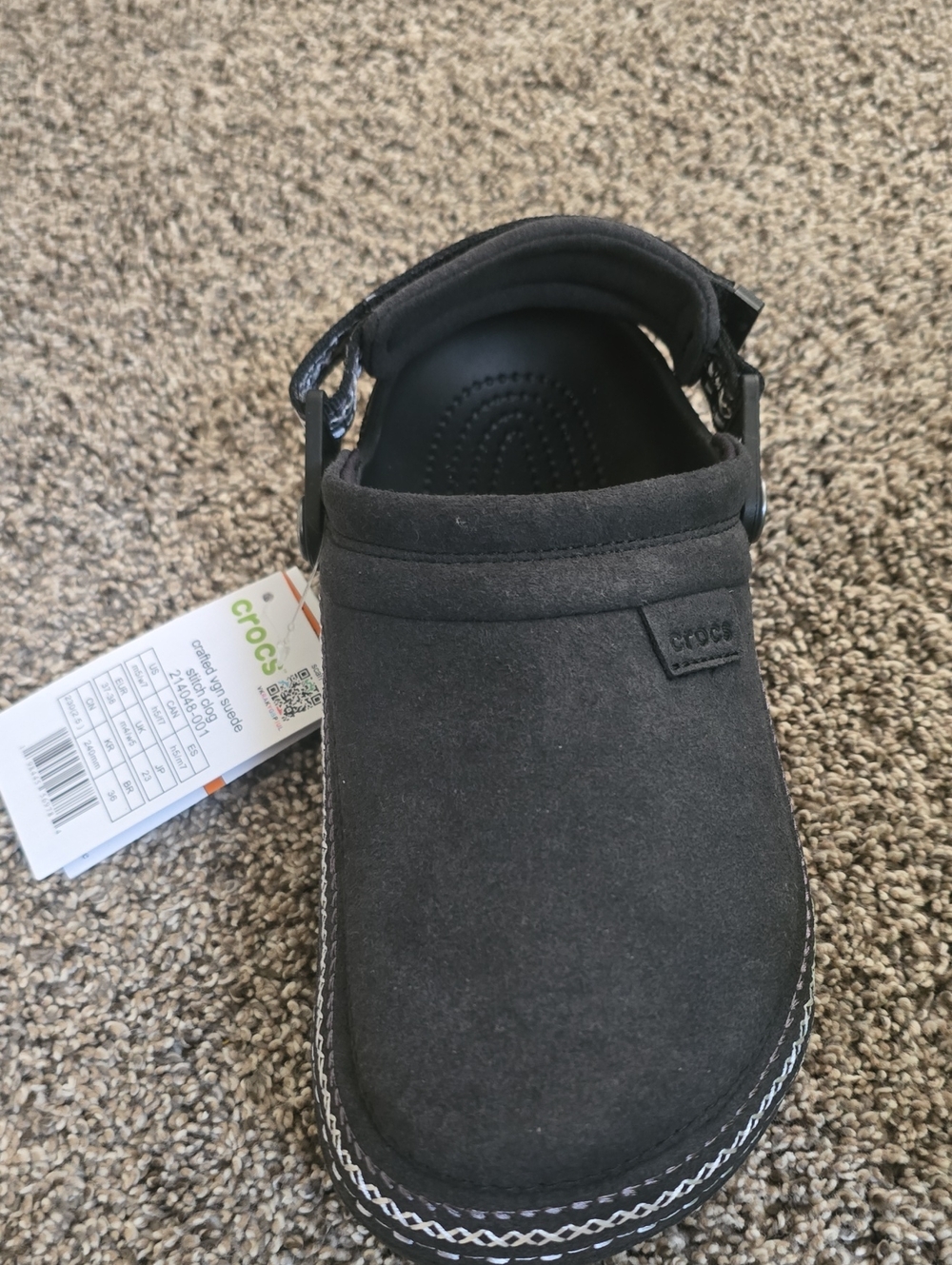 CROCS Kids Black Suede-Look Slip-On Clog with Heel Strap